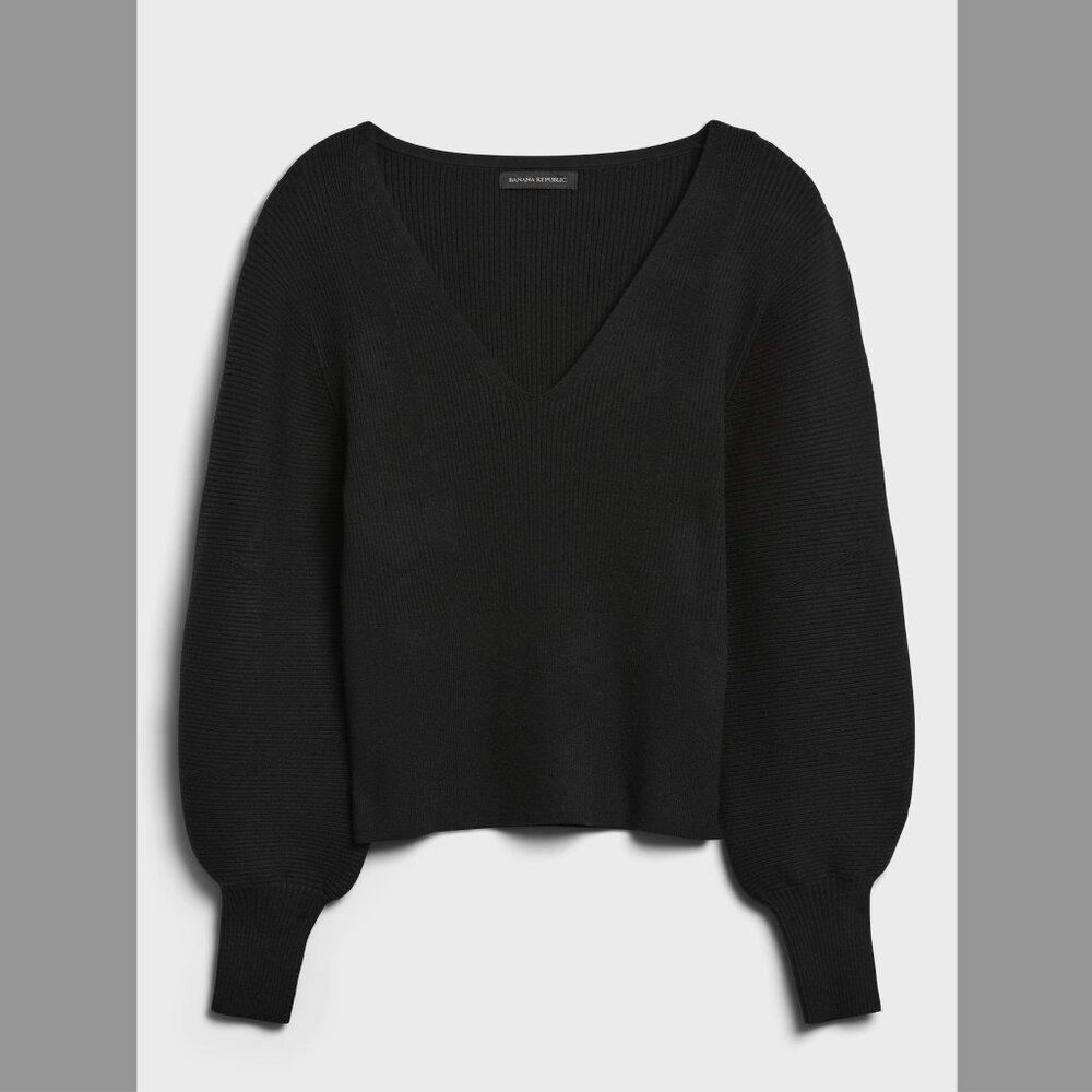 Banana Republic Black Chase Puff Sleeve Sweater NWT